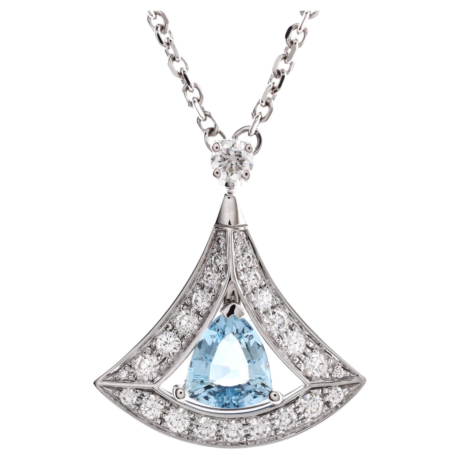 Bvlgari Diva's Dream Pendant Necklace 18k White Gold with Aquamarine and Diamond