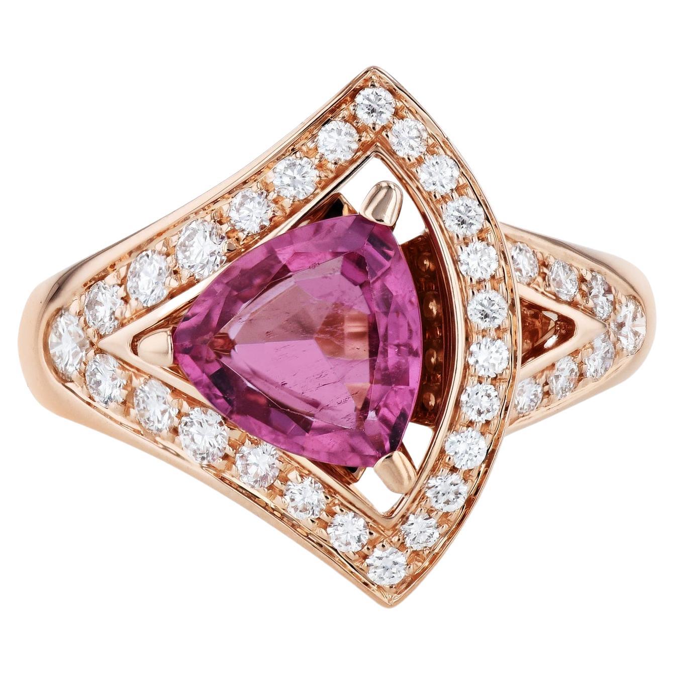 Bvlgari Divas Dream, bague de succession en or rose avec tourmaline rose et diamants en vente