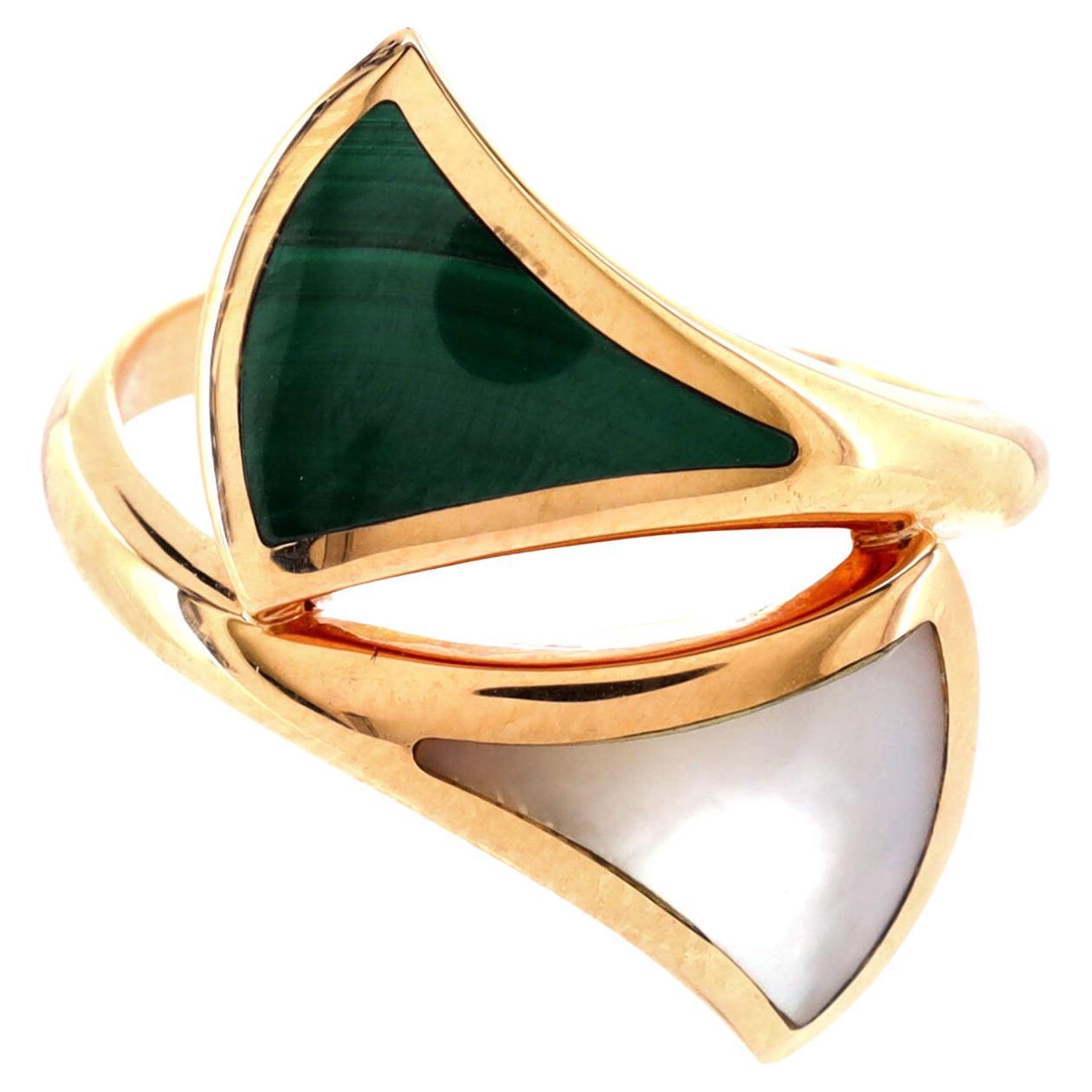 Bvlgari Divas' Dream Ring 18k Rose Gold with Malachite and Mother of Pearl Large
