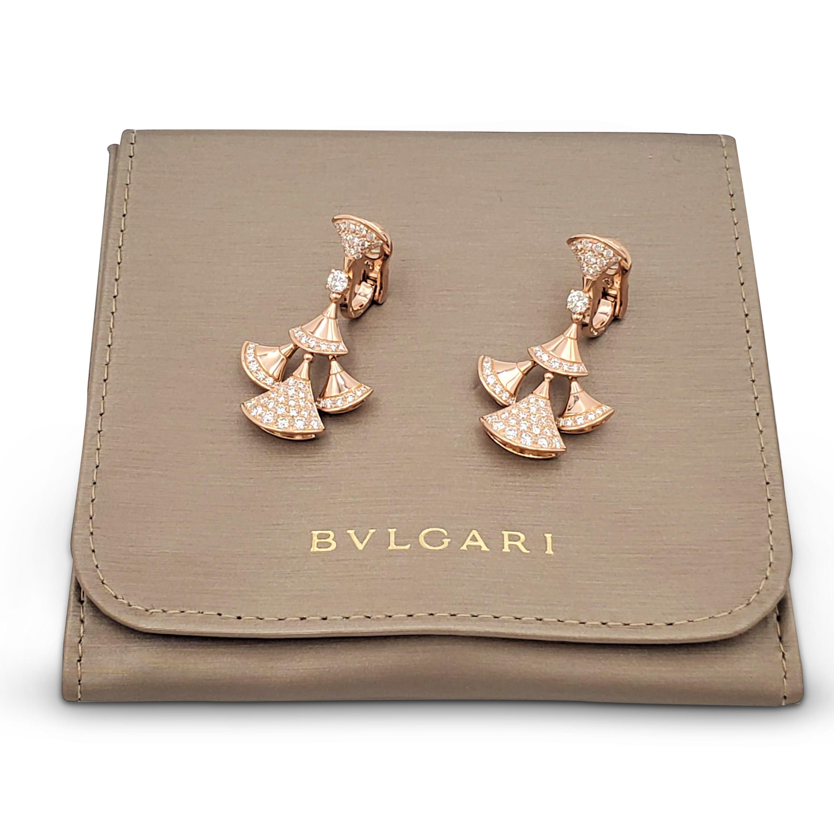 Bvlgari 'Divas' Dream' Rose Gold and Diamond Earrings In Excellent Condition In New York, NY