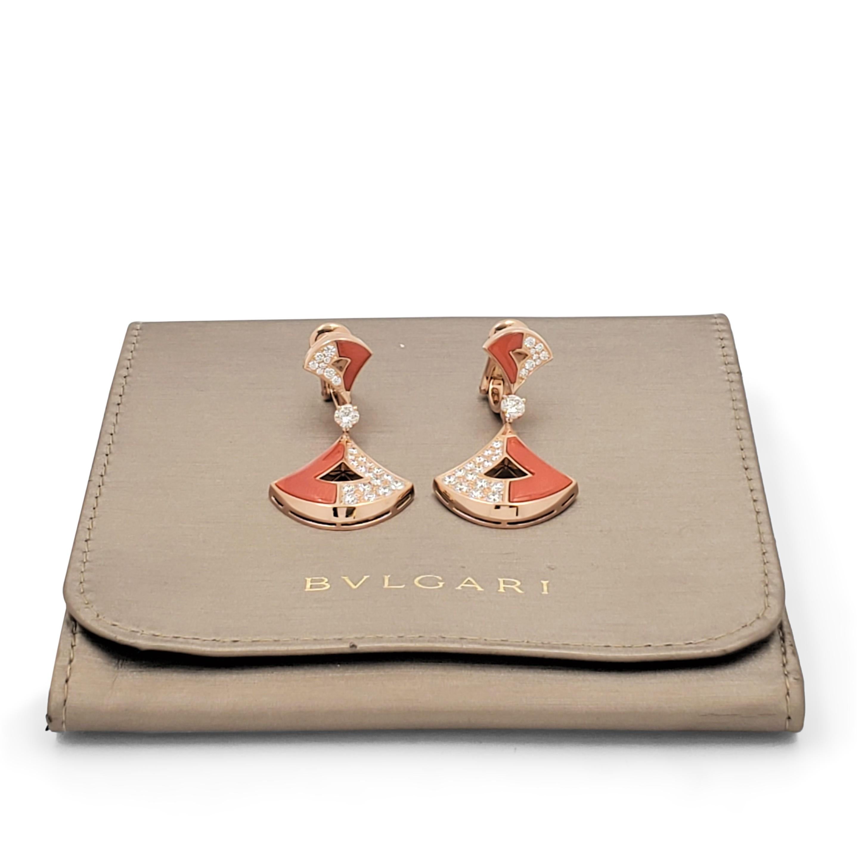 Round Cut Bvlgari 'Divas' Dream' Rose Gold Coral and Diamond Earrings