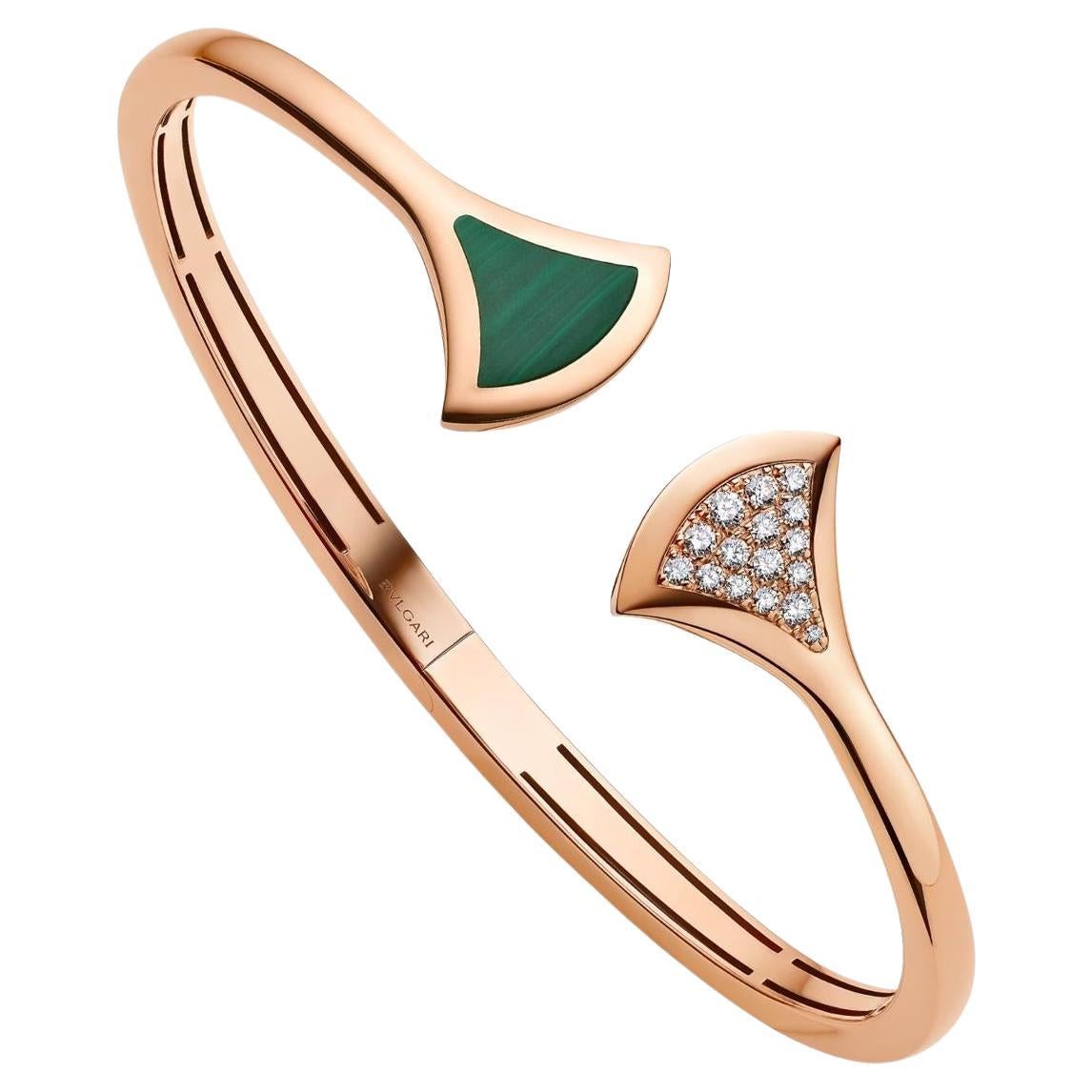 BVLGARI DIVAS' DREAM Rose Gold Diamond Malachite Fan Bracelet