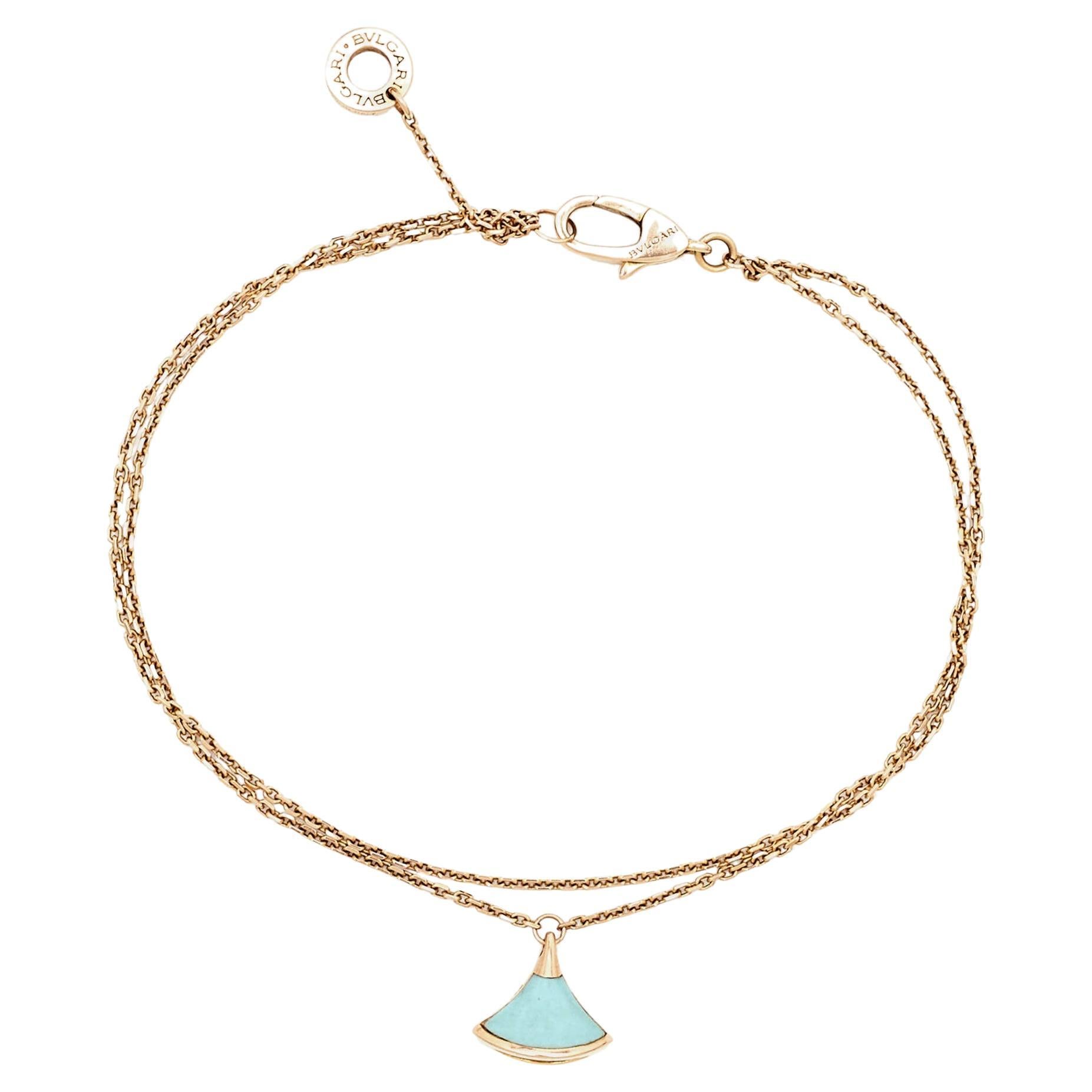 Bvlgari Divas' Dream Bracelet à breloques en or rose 18 carats turquoise M/L en vente