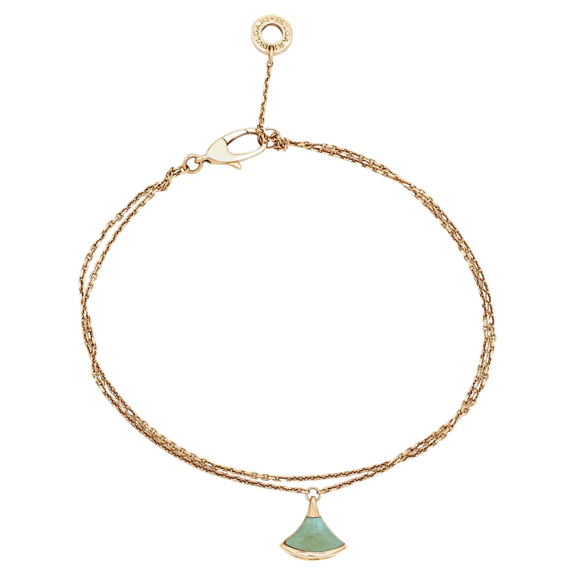 Bvlgari Divas' Dream Turquoise 18k Rose Gold Charm Bracelet M/L For Sale