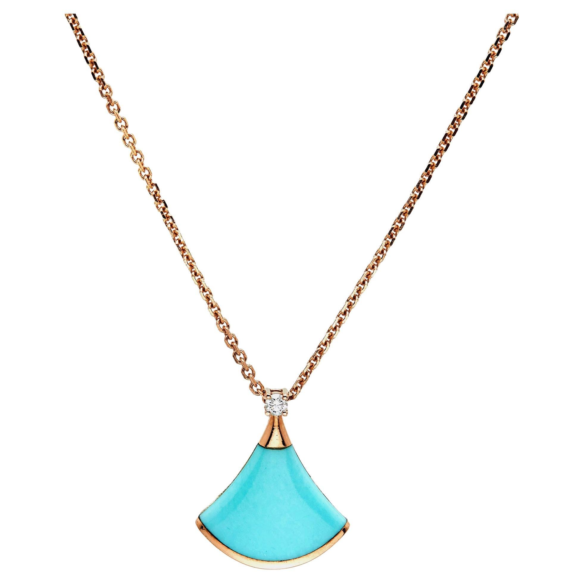 Bvlgari Divas' Dream Turquoise Diamond 18k Rose Gold Necklace
