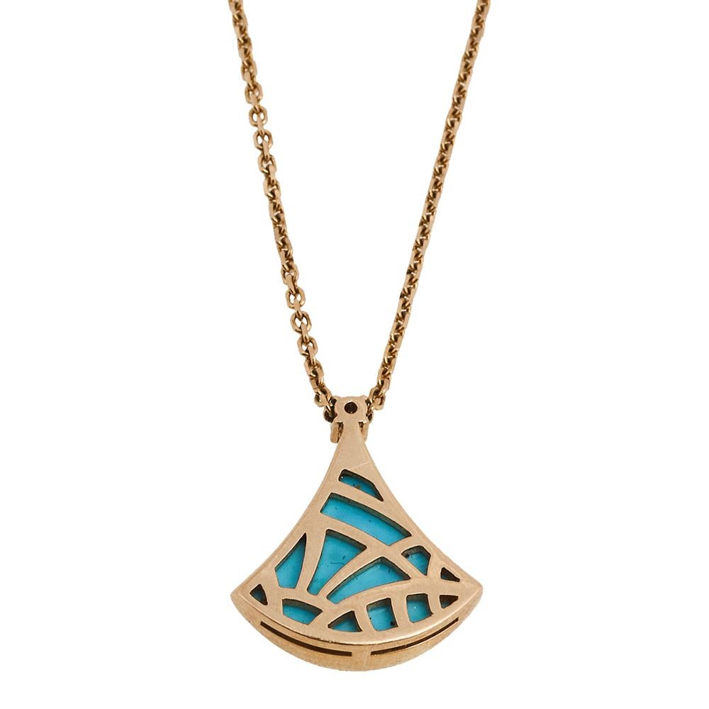 Contemporary Bvlgari Divas’ Dream Turquoise Diamond 18K Rose Gold Pendant Necklace