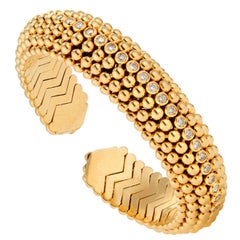 Bvlgari Dolce Vita 1950's Beaded Diamond Yellow Gold Cuff Bracelet