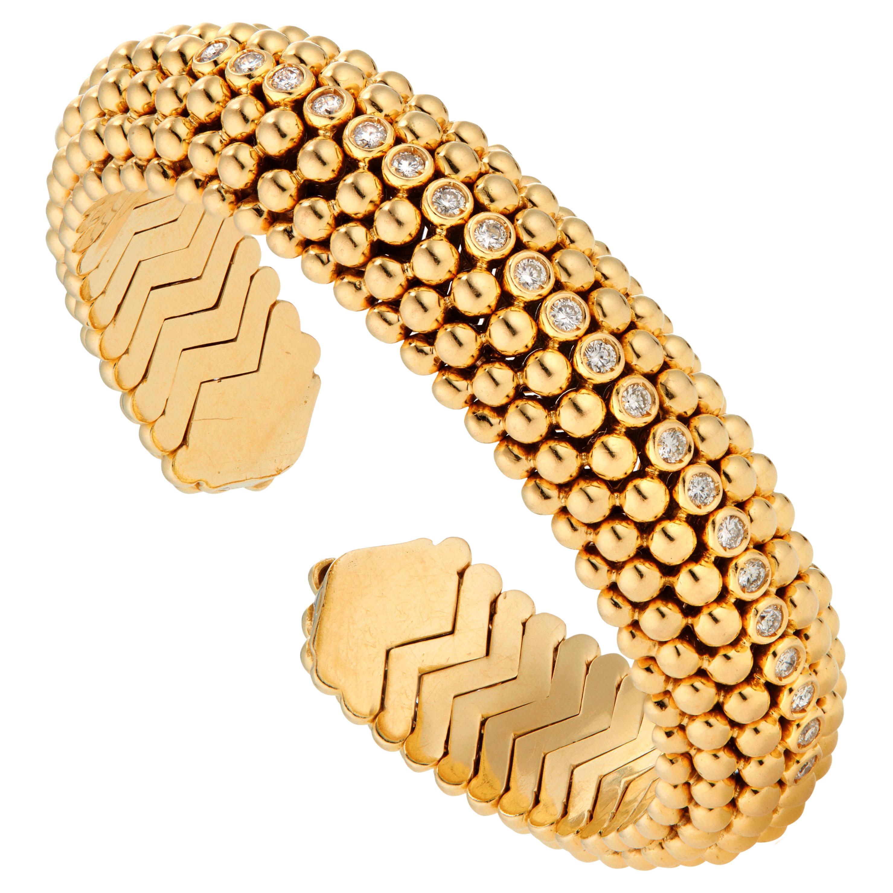 Bvlgari Dolce Vita 1950's Beaded Diamond Yellow Gold Cuff Bracelet For Sale