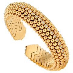 Bvlgari Dolce Vita 1950's Beaded Diamond Yellow Gold Cuff Bracelet