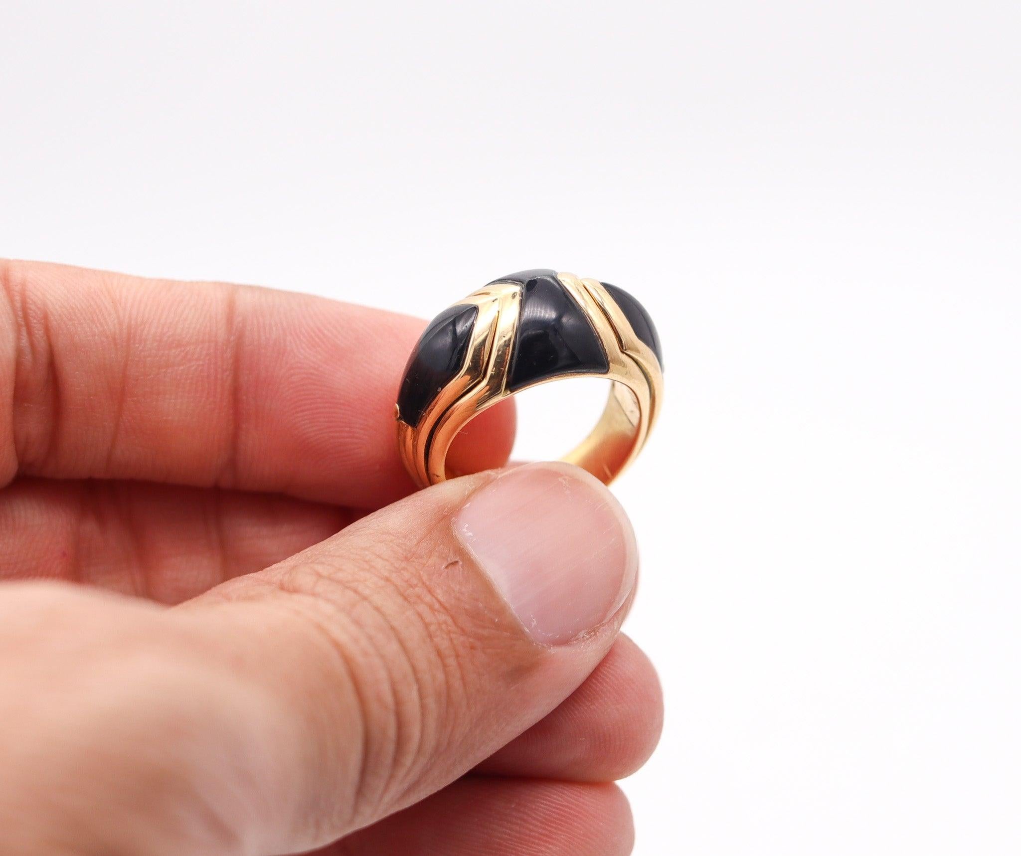 BVLGARI Domed Cocktail Band Ring In 18Kt Yellow Gold With Black Onyxes 4