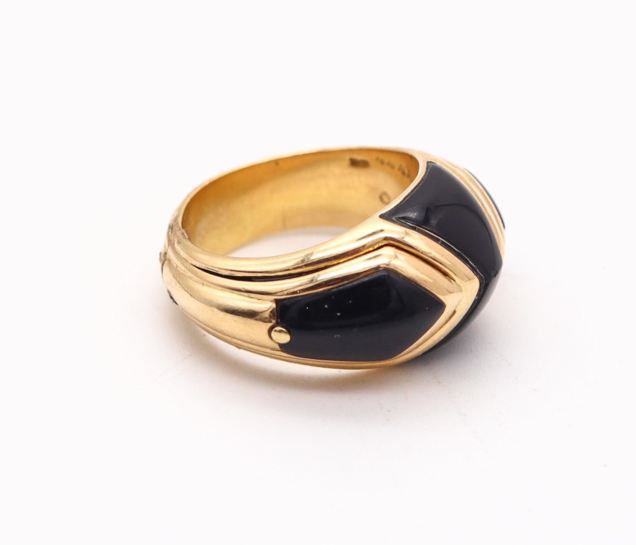 Cabochon BVLGARI Domed Cocktail Band Ring In 18Kt Yellow Gold With Black Onyxes