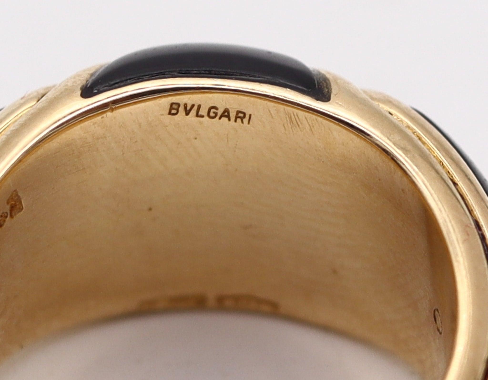 BVLGARI Domed Cocktail Band Ring In 18Kt Yellow Gold With Black Onyxes 1