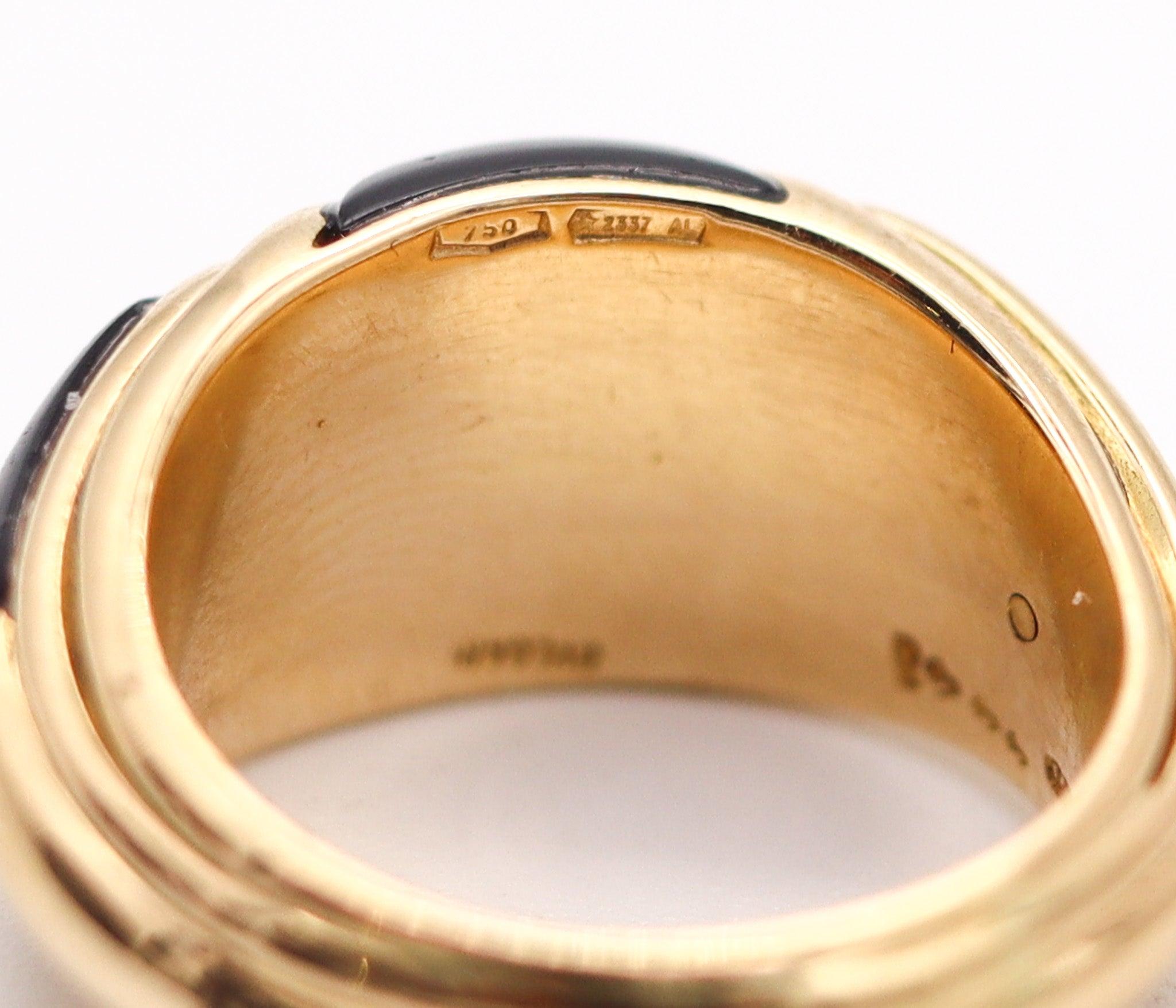 BVLGARI Domed Cocktail Band Ring In 18Kt Yellow Gold With Black Onyxes 2
