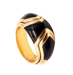 BVLGARI Domed Cocktail Band Ring In 18Kt Yellow Gold With Black Onyxes