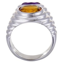 Bvlgari Doppio 18 Karat White Gold Orange Citrine and Amethyst Double Band Ring