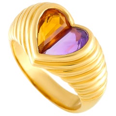Bvlgari Doppio 18 Karat Yellow Gold Amethyst and Citrine Heart Ring
