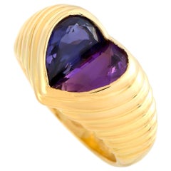 Bvlgari Doppio 18 Karat Yellow Gold Amethyst and Iolite Heart Ring