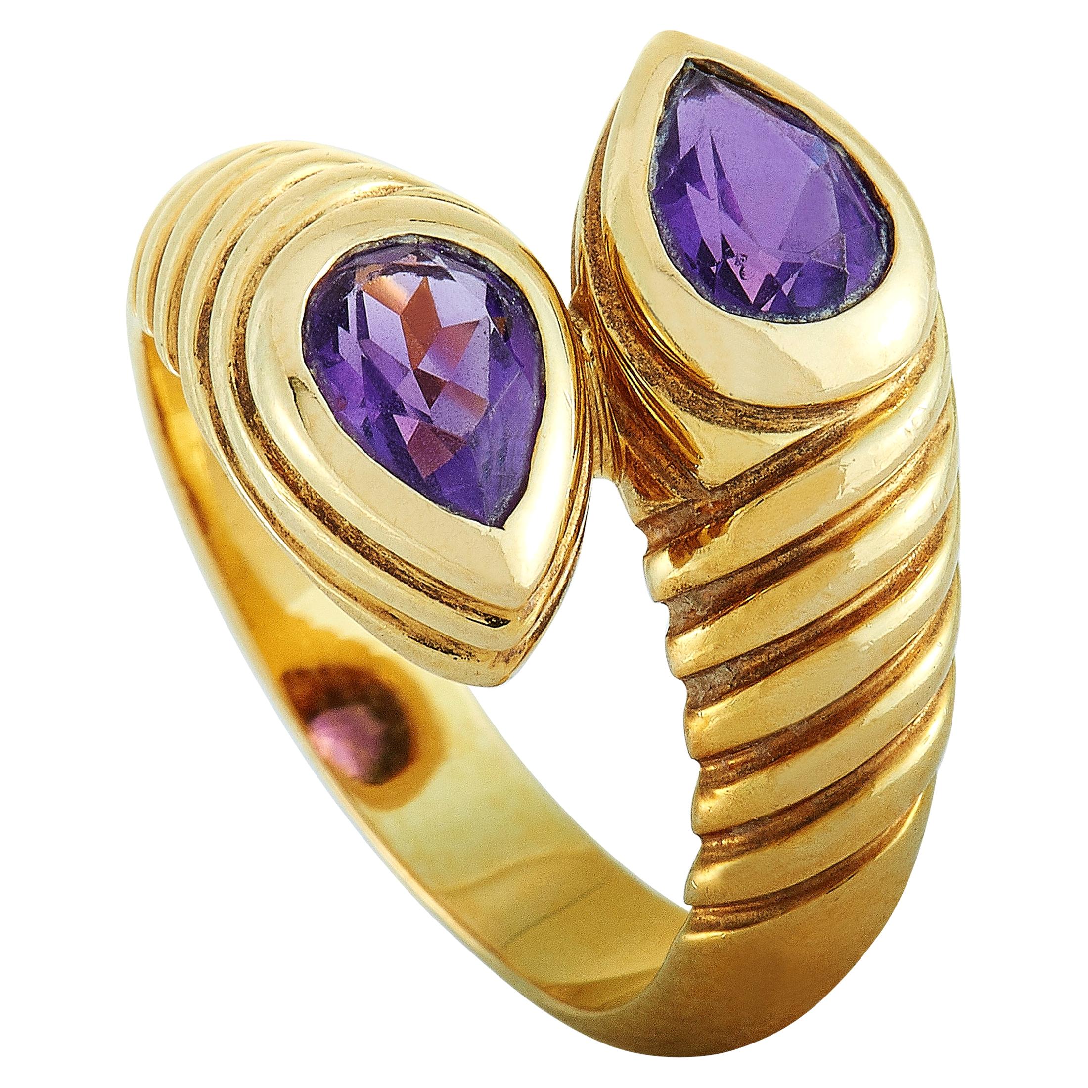 Bvlgari Doppio 18 Karat Yellow Gold and Amethyst Bypass Ring