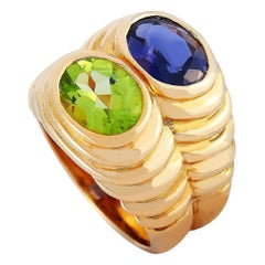 Bvlgari Doppio 18 Karat Yellow Gold Peridot and Iolite Ring