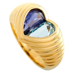 Bvlgari Doppio 18 Karat Gelbgold Topas und Iolith Herzform Ring