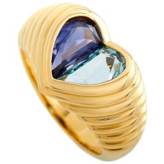 Bvlgari Doppio 18 Karat Yellow Gold Topaz and Iolite Heart Shape Ring