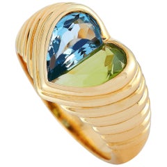 Bvlgari Doppio 18 Karat Yellow Gold Topaz and Peridot Heart Shape Ring