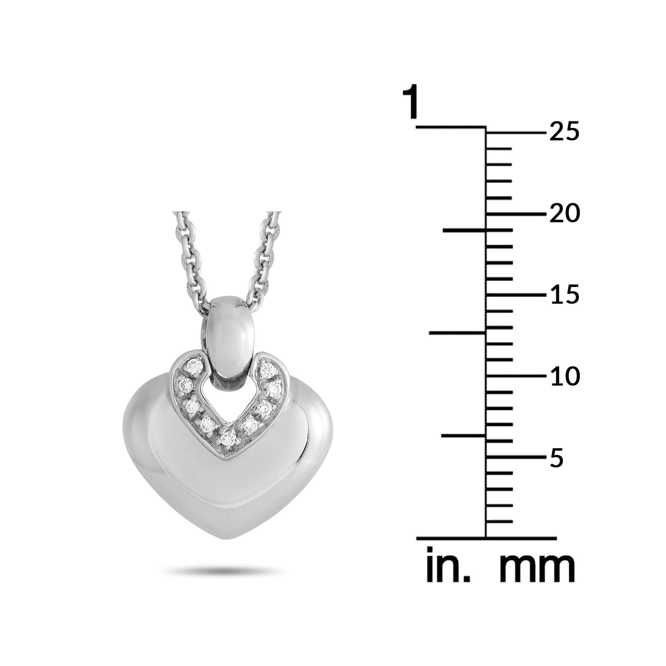 Bvlgari Doppio 18K White Gold Diamond Heart Necklace In Excellent Condition For Sale In Southampton, PA