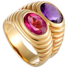 Bvlgari Doppio 18 Karat Gelbgold Amethyst und Turmalin Ring