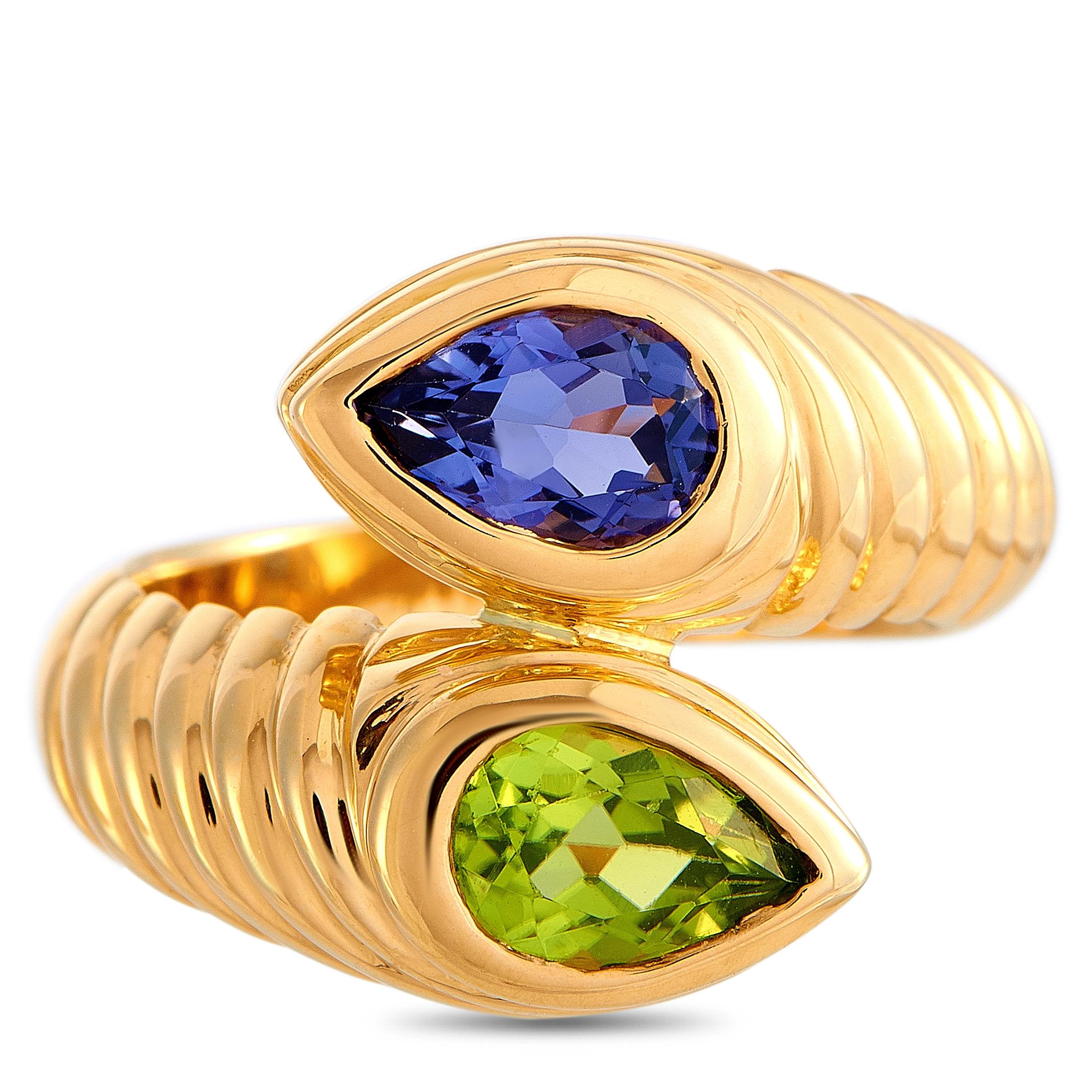 Bvlgari Doppio 18 Karat Yellow Gold Iolite and Peridot Bypass Ring 3