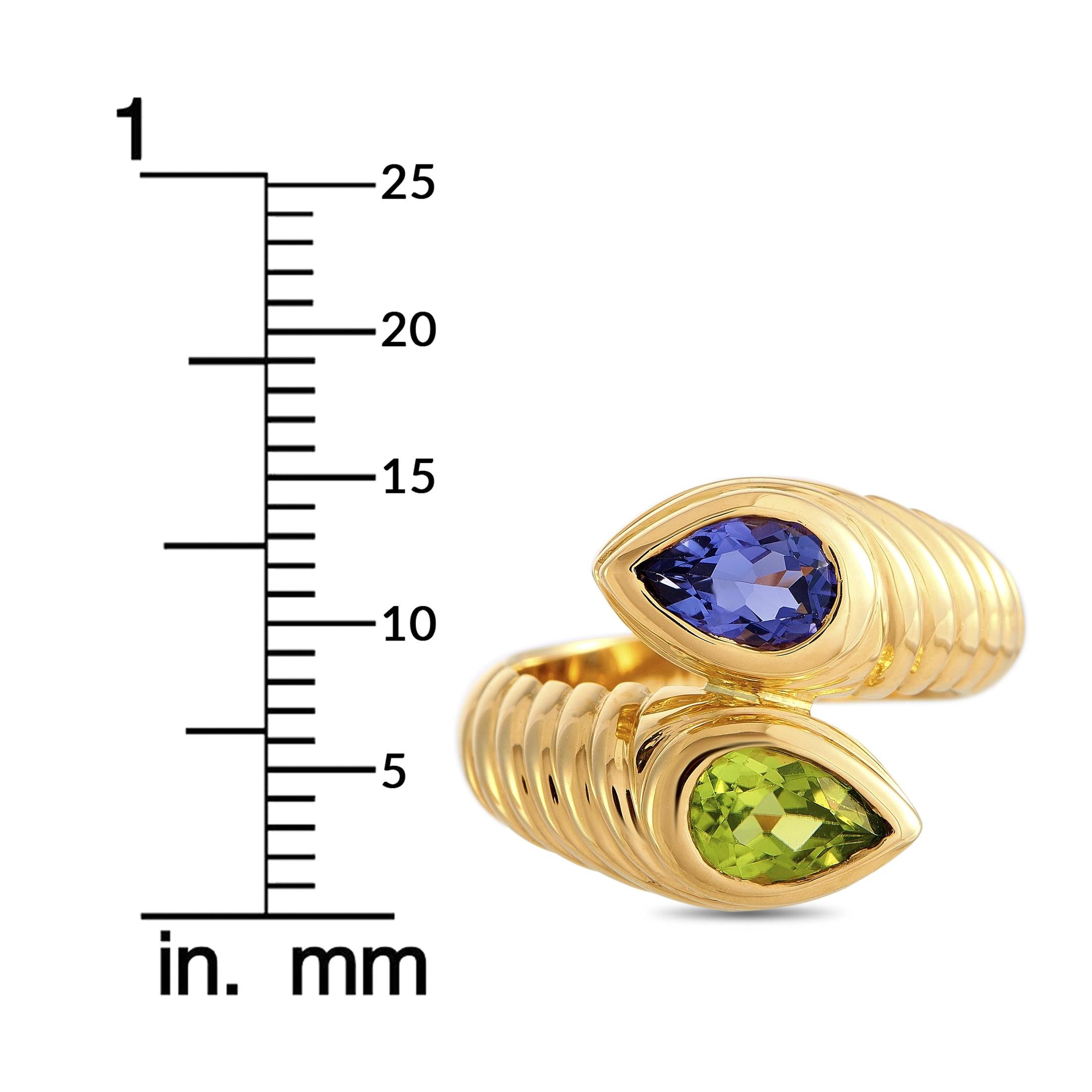 Bvlgari Doppio 18 Karat Yellow Gold Iolite and Peridot Bypass Ring 4