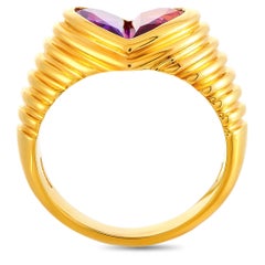 Bvlgari Doppio 18 Karat Yellow Gold Tourmaline and Amethyst Heart Ring