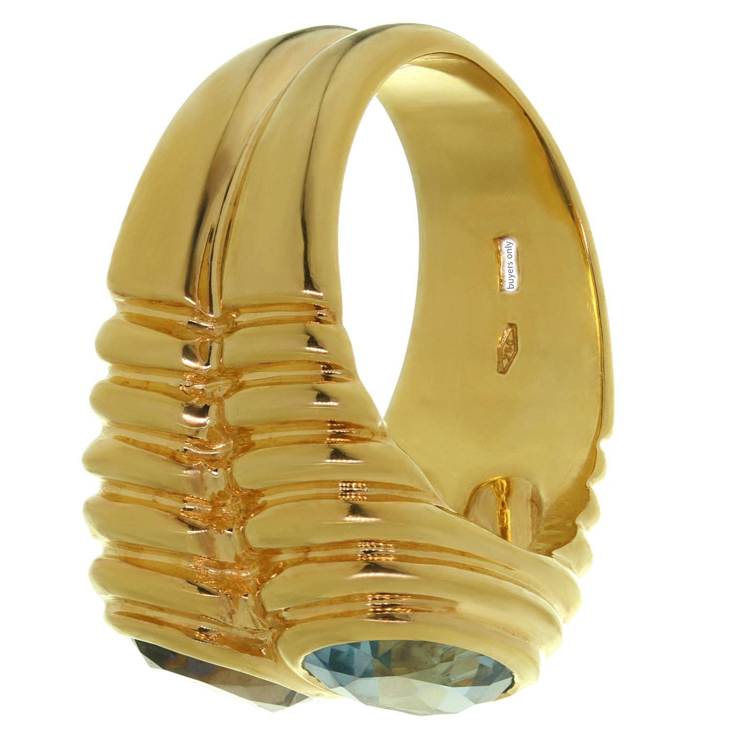 Oval Cut Bvlgari Doppio Baccarat Blue Topaz Iolite 18k Yellow Gold Ring