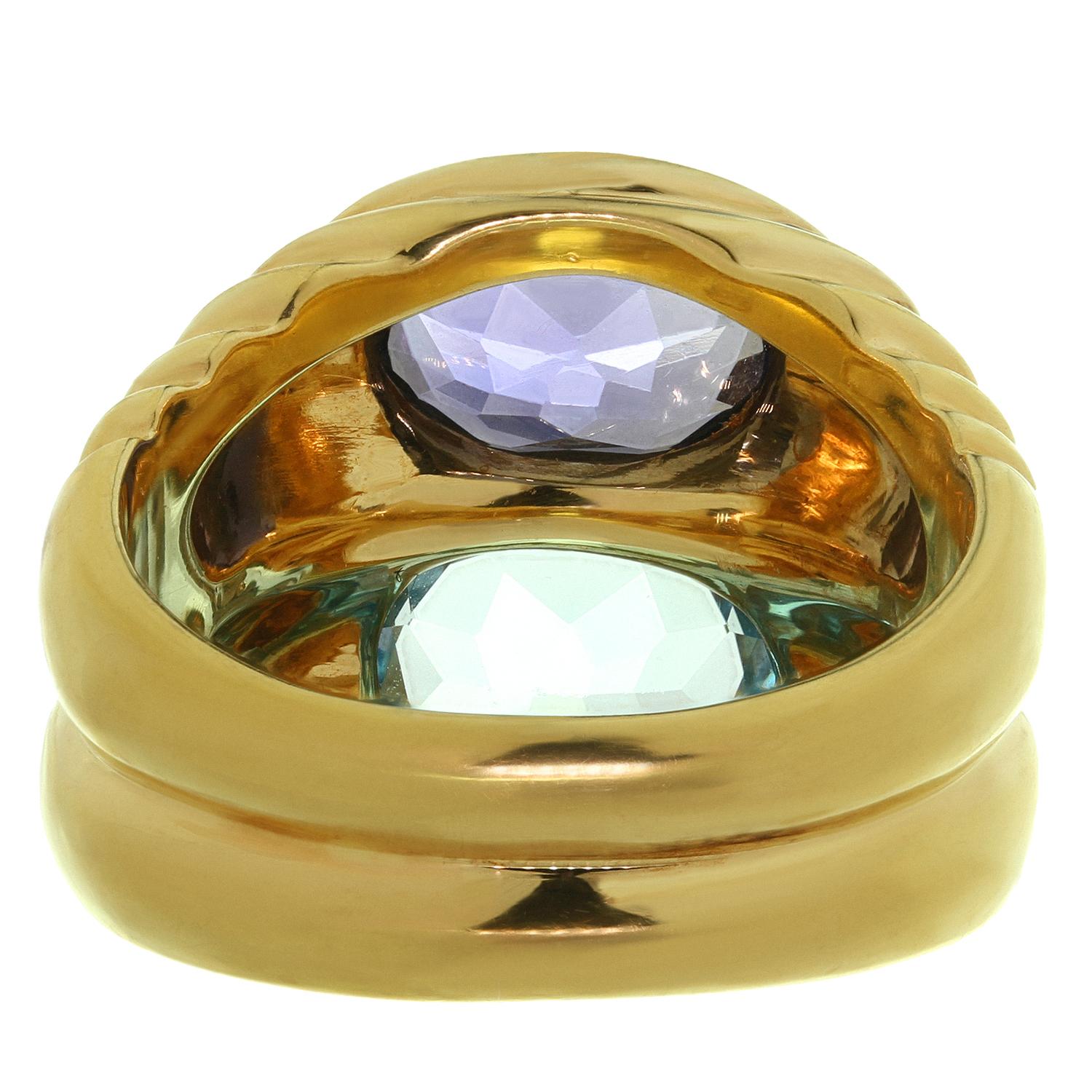 Bvlgari Doppio Baccarat Blue Topaz Iolite 18k Yellow Gold Ring In Excellent Condition In New York, NY