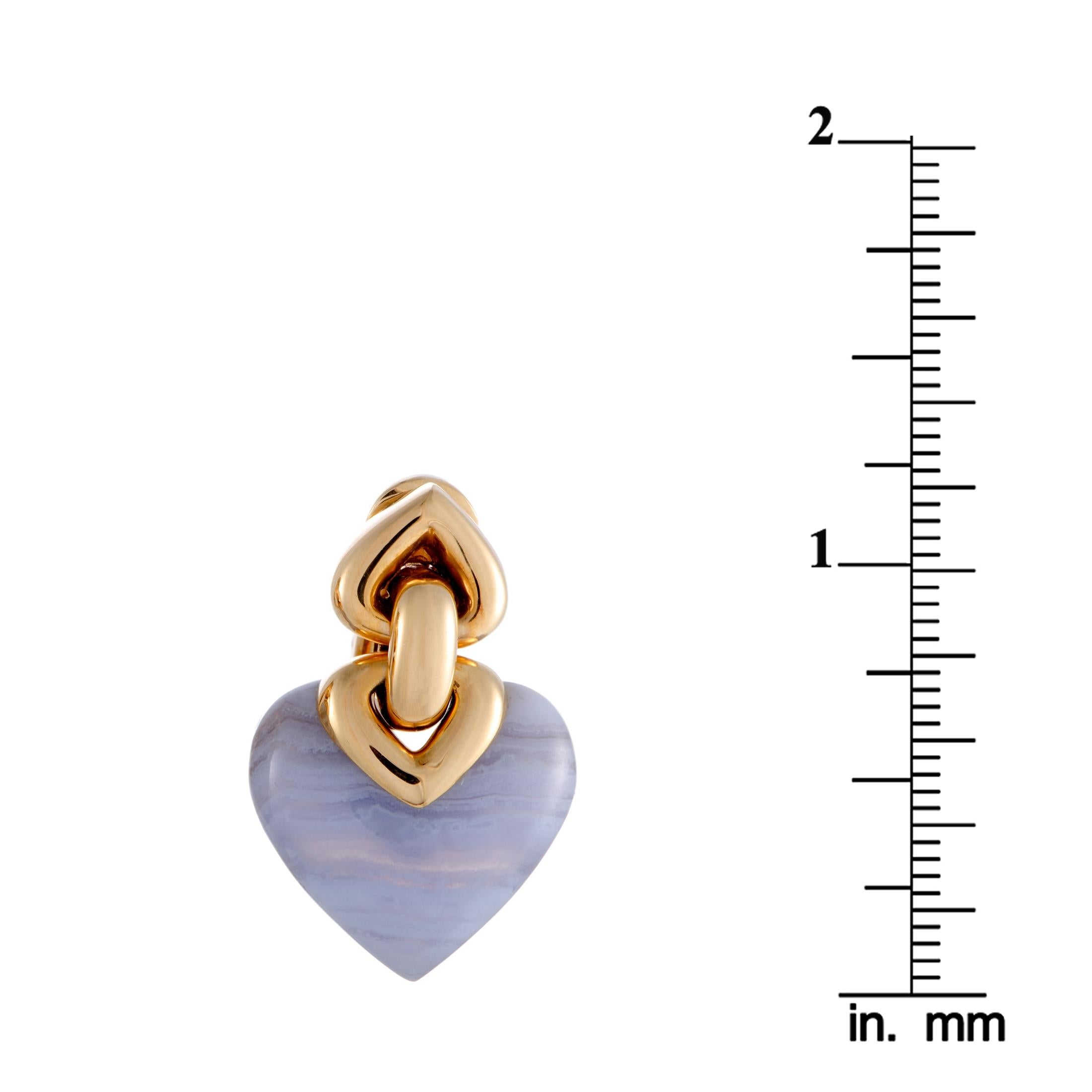 Women's Bvlgari Doppio Cuore 18 Karat Gold Chalcedony Double Heart Clip-On Earrings