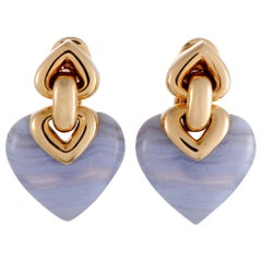 Bvlgari Doppio Cuore 18 Karat Gold Chalcedony Double Heart Clip-On Earrings