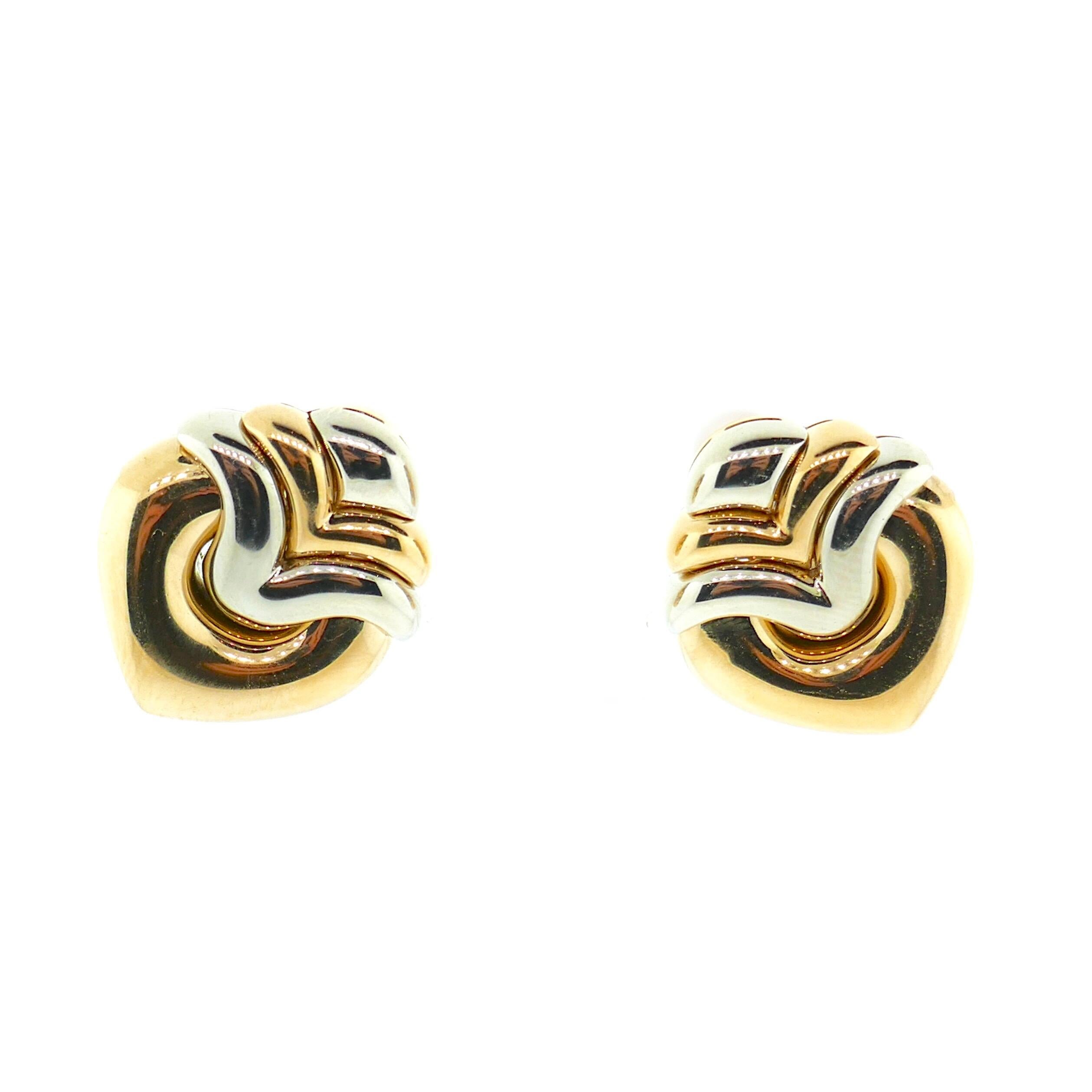 Bvlgari Doppio Cuore 18 Karat Yellow White Gold Heart Shaped Earrings In Excellent Condition In Beverly Hills, CA