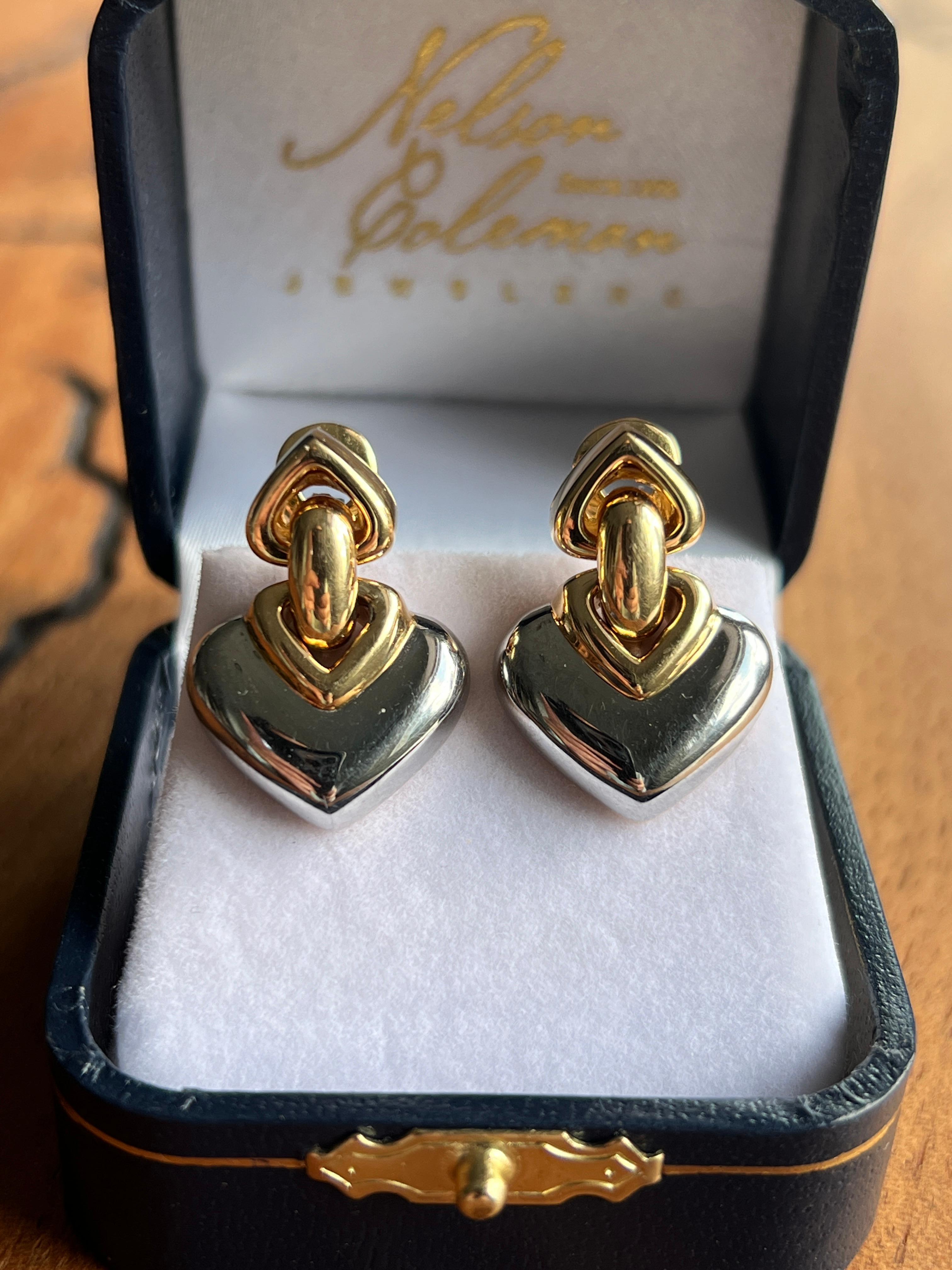 Modern Bvlgari Doppio Cuore 18k Gold and Stainless Steel Heart Door Knocker Earrings