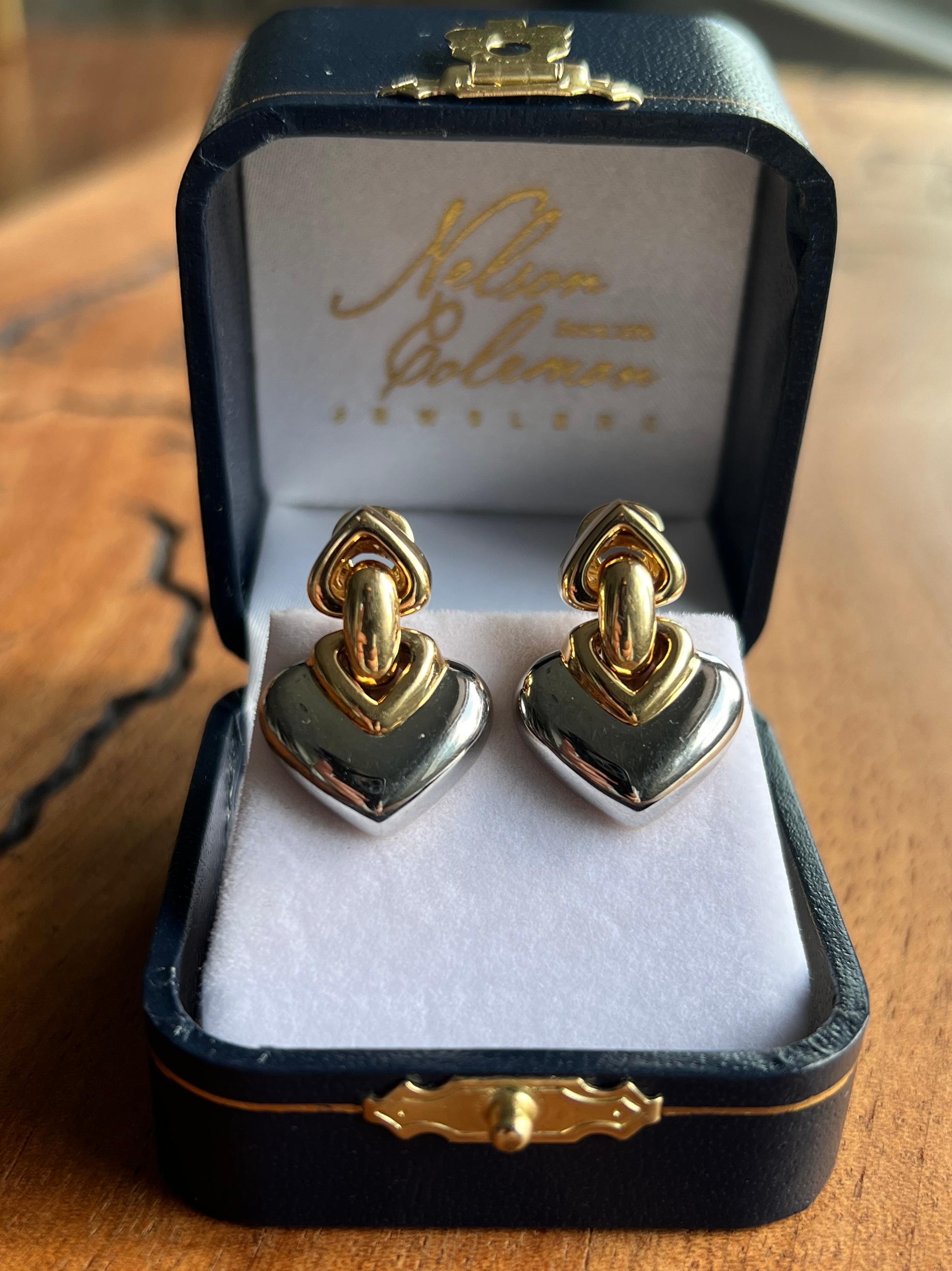 Bvlgari Doppio Cuore 18k Gold and Stainless Steel Heart Door Knocker Earrings In Good Condition In Towson, MD