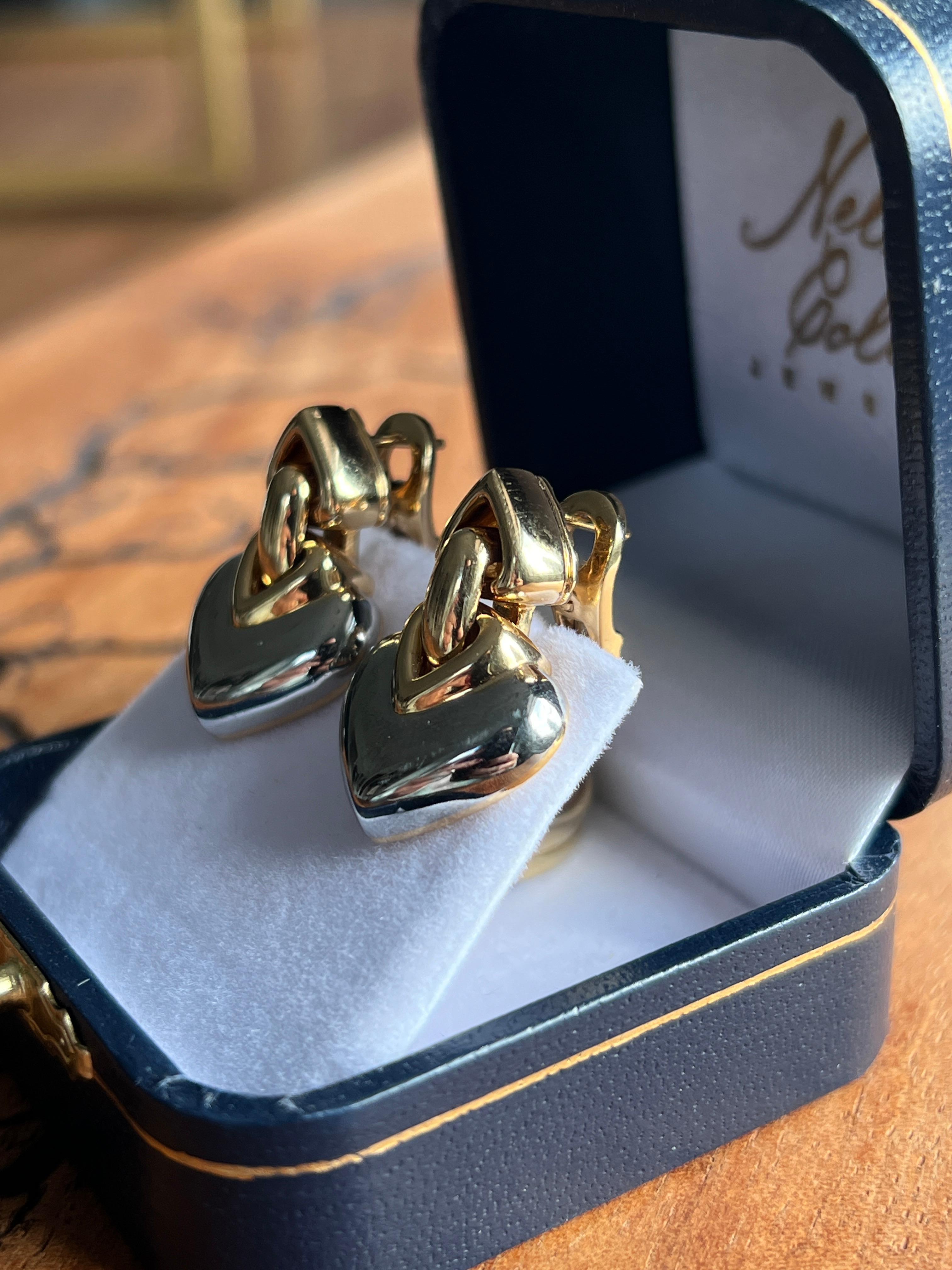Women's or Men's Bvlgari Doppio Cuore 18k Gold and Stainless Steel Heart Door Knocker Earrings
