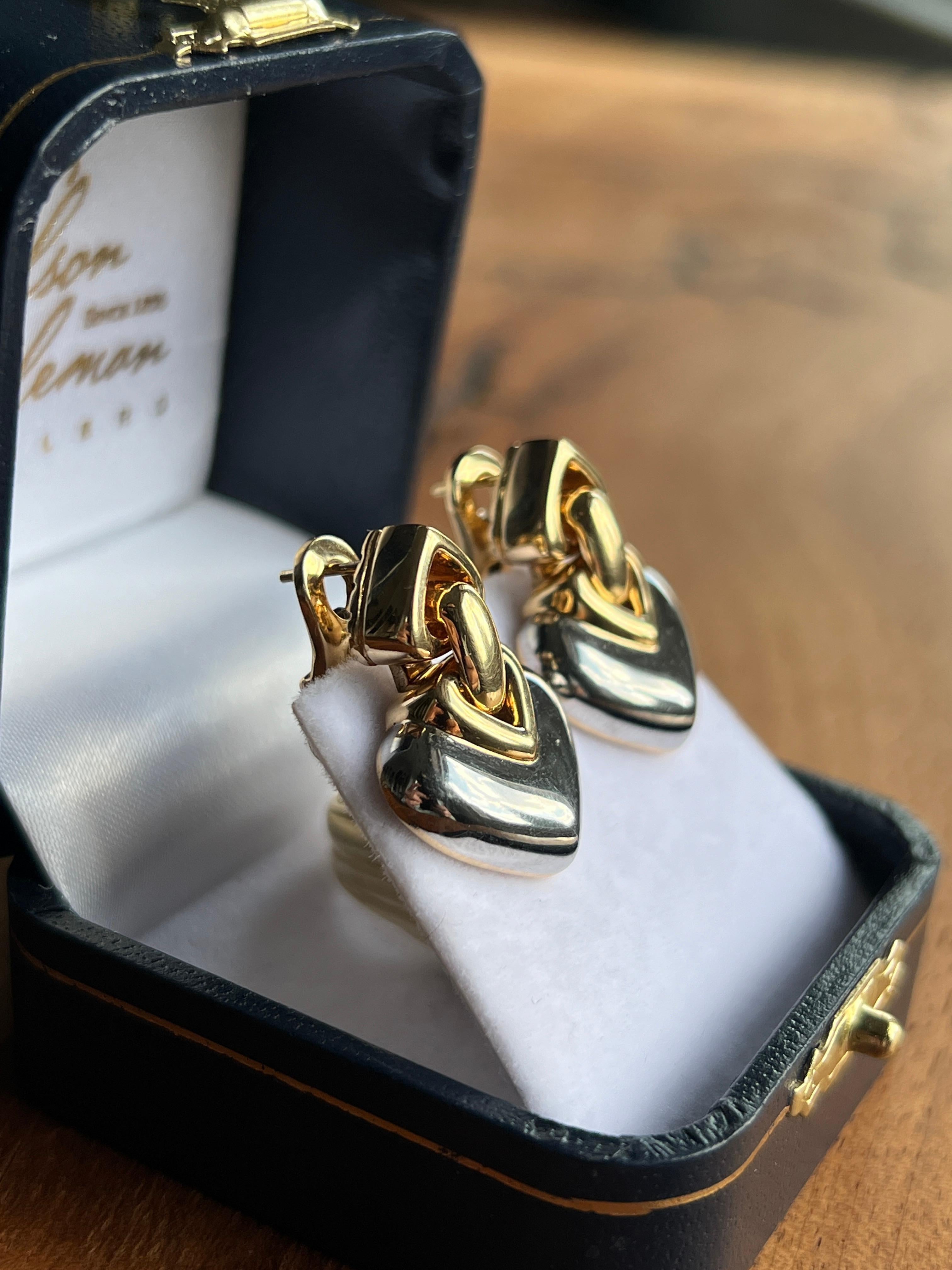 Bvlgari Doppio Cuore 18k Gold and Stainless Steel Heart Door Knocker Earrings 1