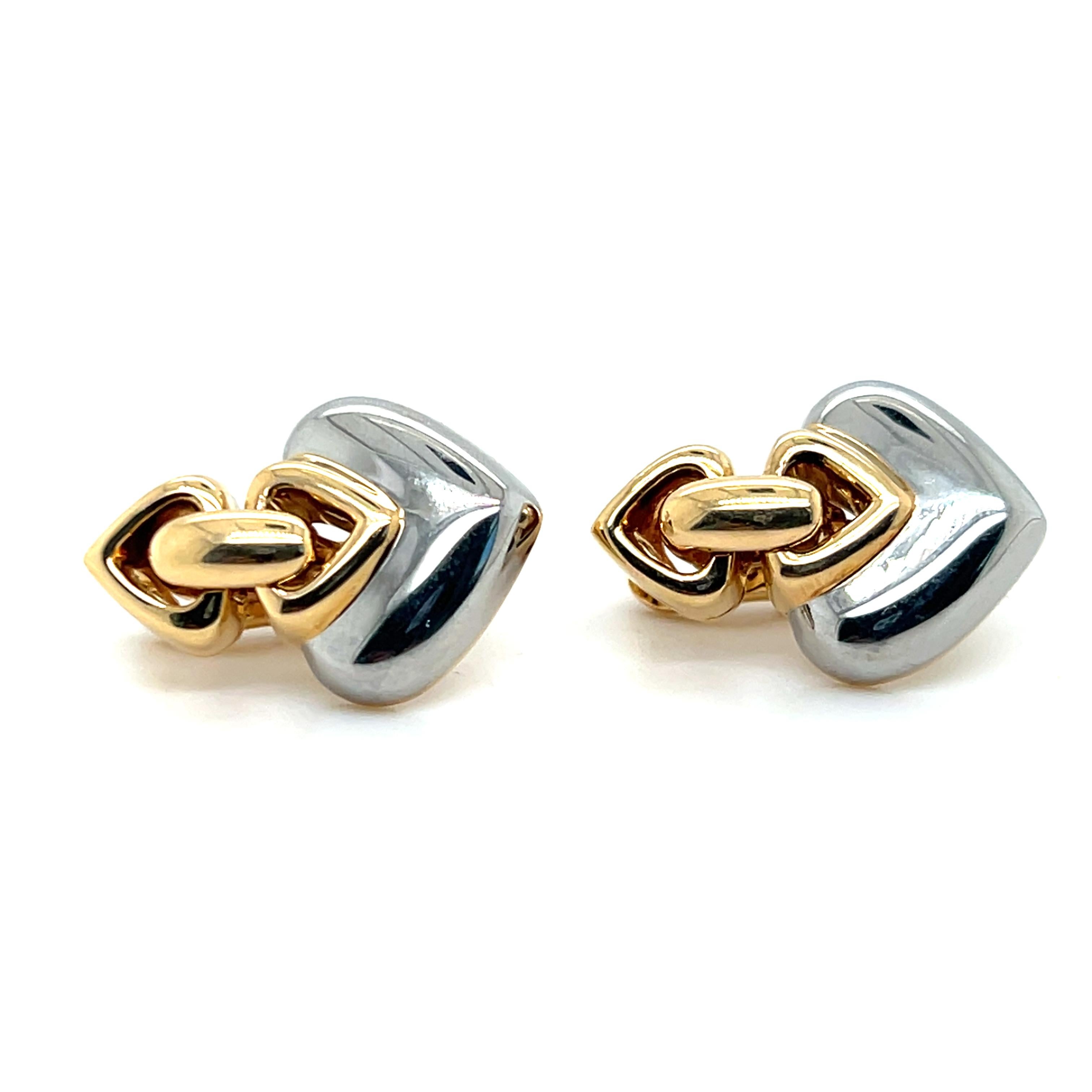 Bvlgari Doppio Cuore 18k Gold and Stainless Steel Heart Door Knocker Earrings 2