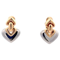 Bvlgari Doppio Cuore 18k Gold and Stainless Steel Heart Door Knocker Earrings