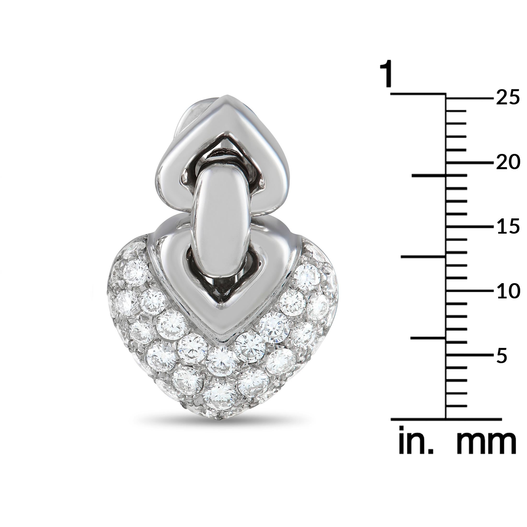 Bvlgari Doppio Cuore 18K White Gold 2.25 Ct Diamond Earrings In Excellent Condition For Sale In Southampton, PA