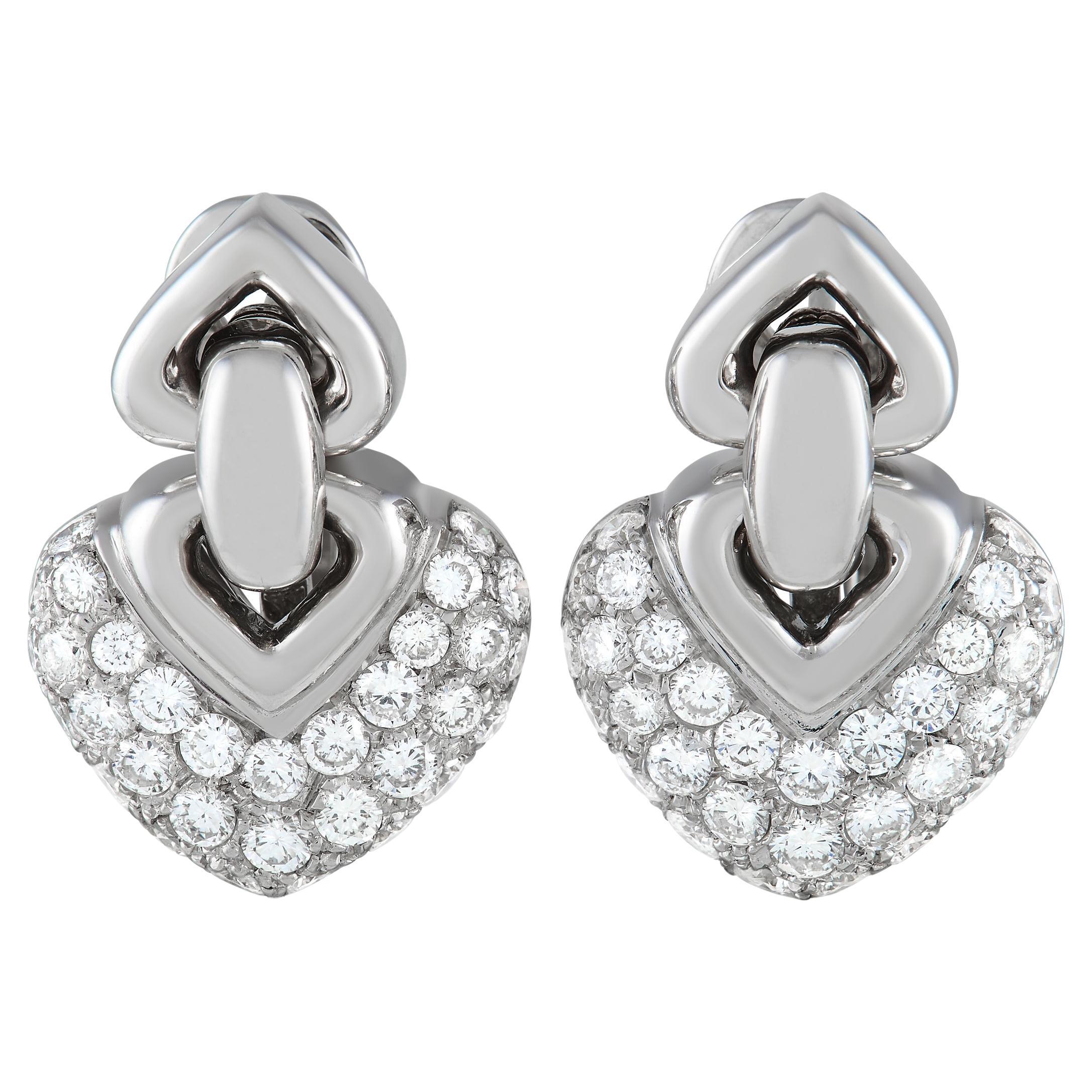 Bvlgari Doppio Cuore 18K White Gold 2.25 Ct Diamond Earrings For Sale