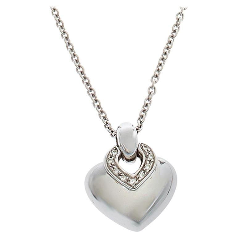 Bvlgari Doppio Cuore Diamond 18K White Gold Pendant Necklace