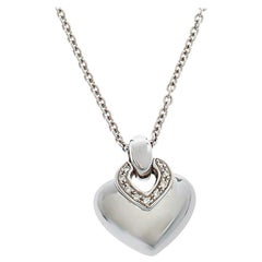 Bvlgari Doppio Cuore Diamond 18K White Gold Pendant Necklace