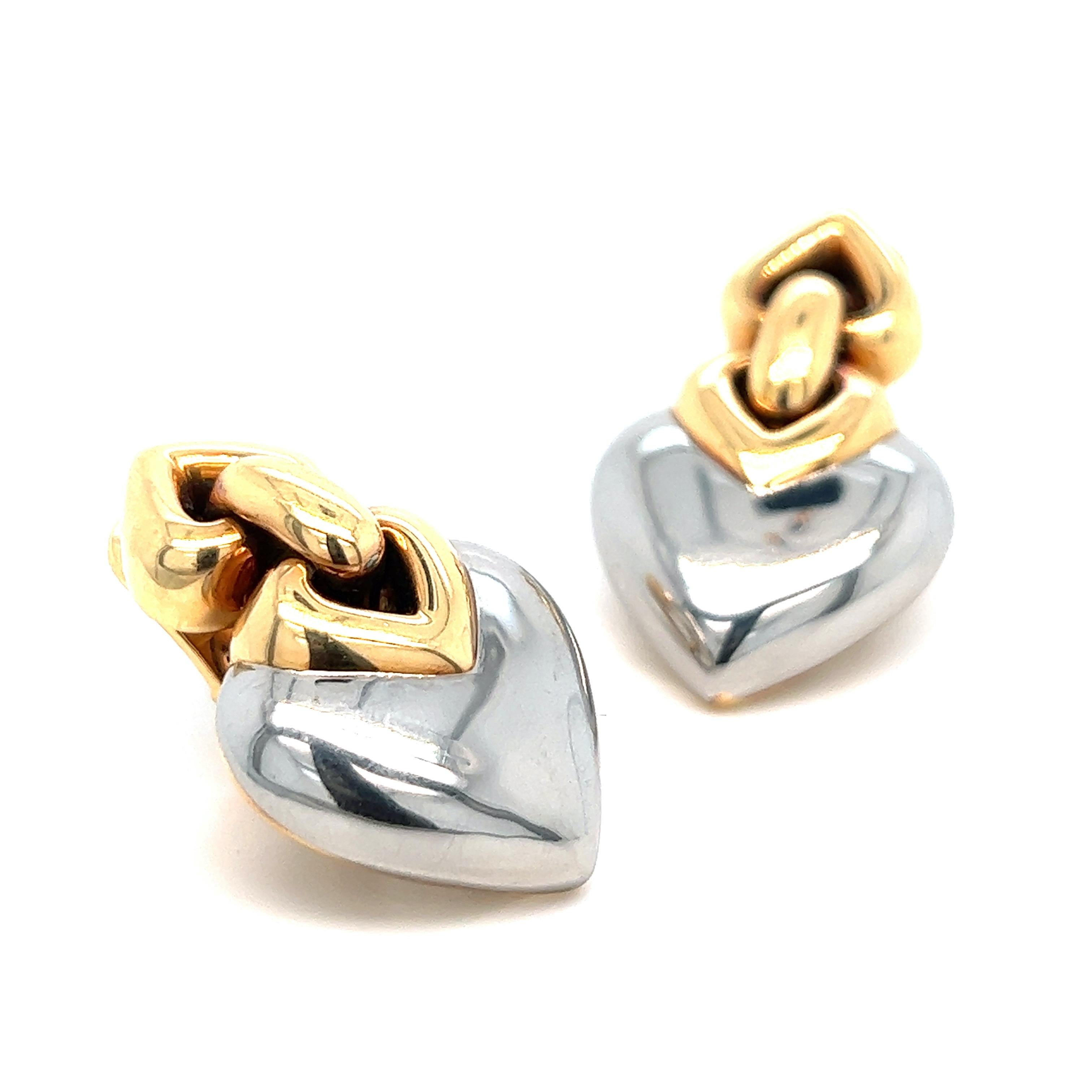 Bvlgari Doppio Cuore Gold Ear Clips In Excellent Condition For Sale In New York, NY