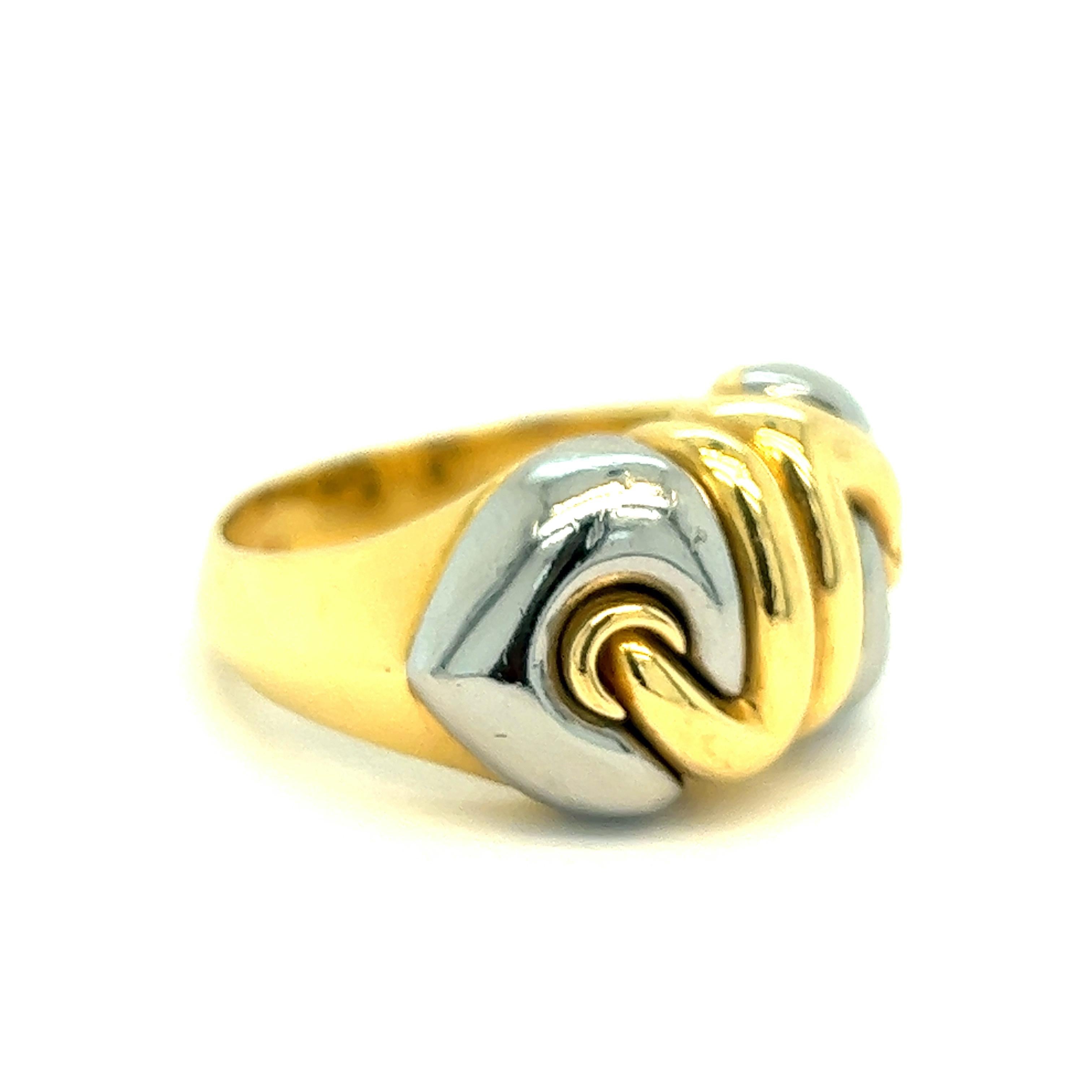 Bvlgari Doppio Cuore Two Tone Gold Ring In Excellent Condition For Sale In New York, NY