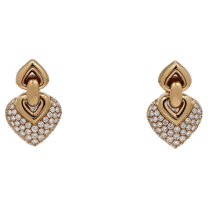 Bvlgari "Doppio Cuore" Yellow Gold and Diamond Earrings