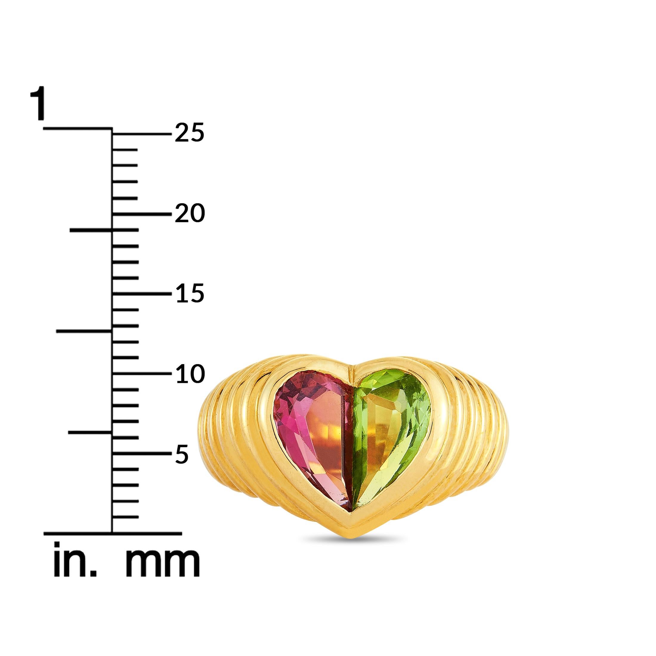 Bvlgari Doppio Peridot and Tourmaline Yellow Gold Heart Shape Ring 4